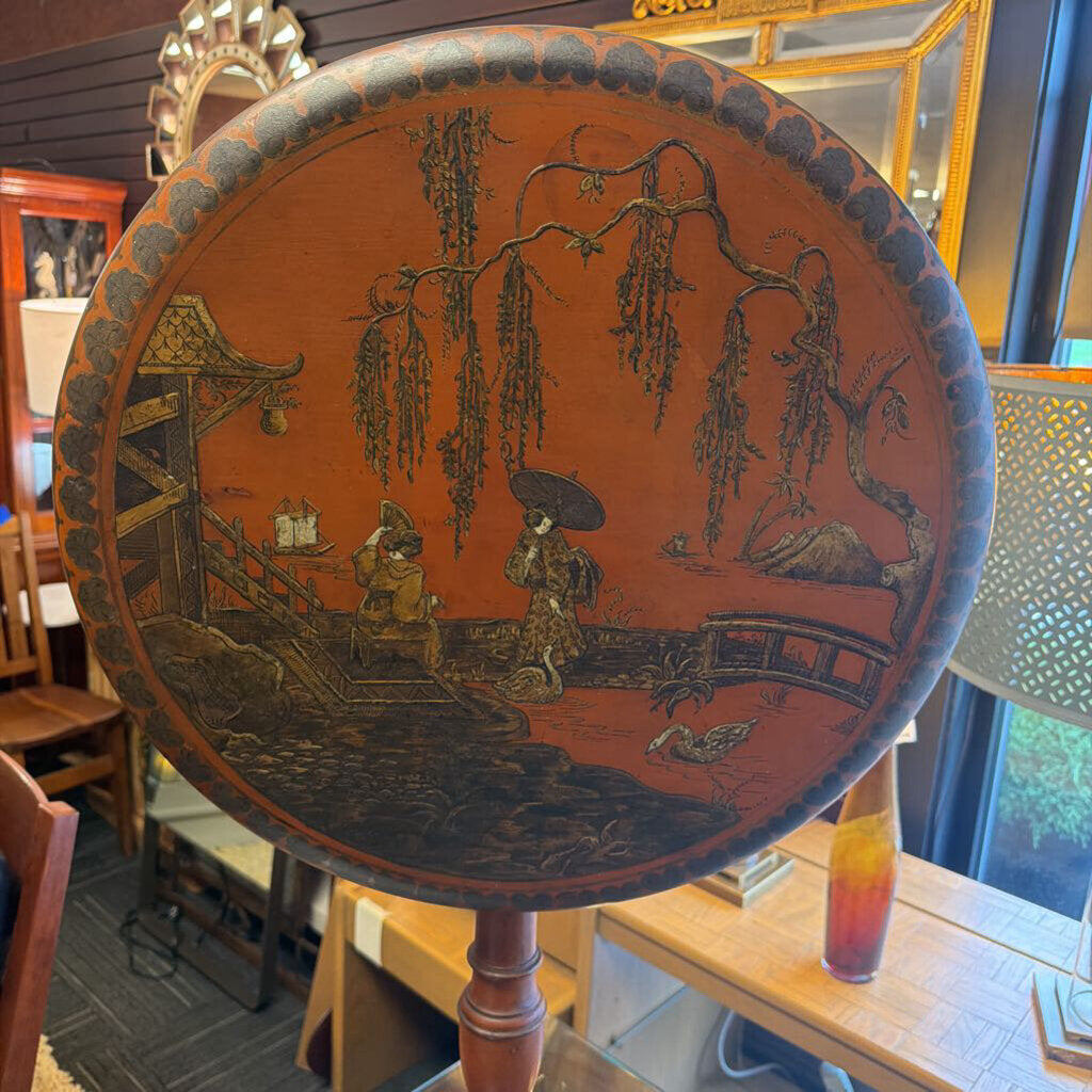 Vintage Hand Painted Asian Chinoiserie Tilt-top Table