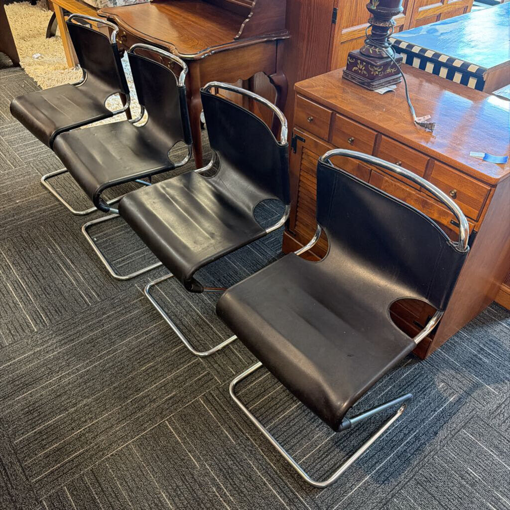 American Modern Set of 4 Tubular Chrome Cantilever Chairs, in the Manner of Mart Stams Iconic S33 Design
