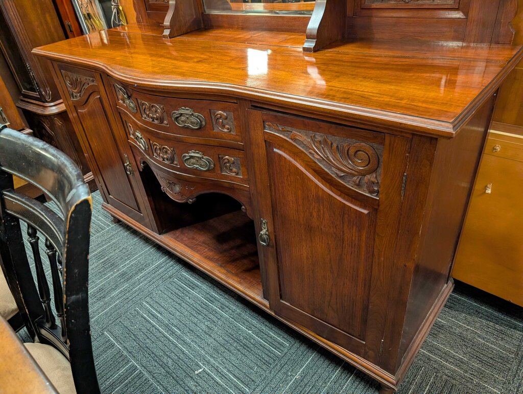 Very Large Victorian / Renaissance Revival Walnut Sideboard w/ Mirrored Gallery
