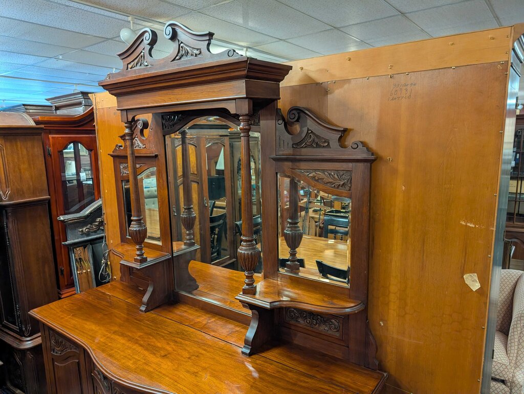 Very Large Victorian / Renaissance Revival Walnut Sideboard w/ Mirrored Gallery