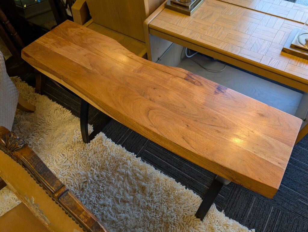 Live-edge Acacia Wood Console w/ Black Iron X-frame Base
