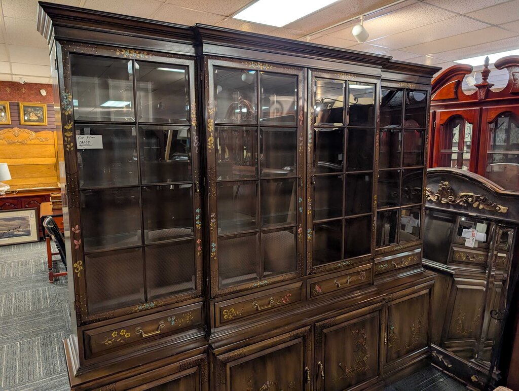 Monumental Hand-painted Chinoiserie China Cabinet by Union National, Jamestown NY
