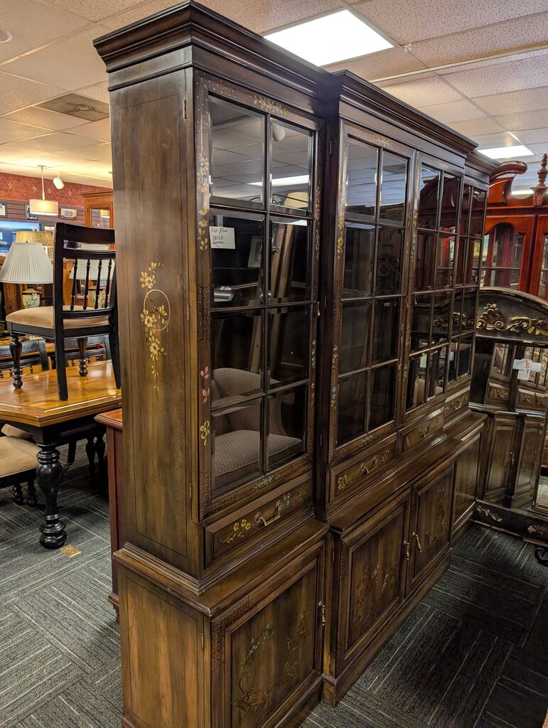 Monumental Hand-painted Chinoiserie China Cabinet by Union National, Jamestown NY