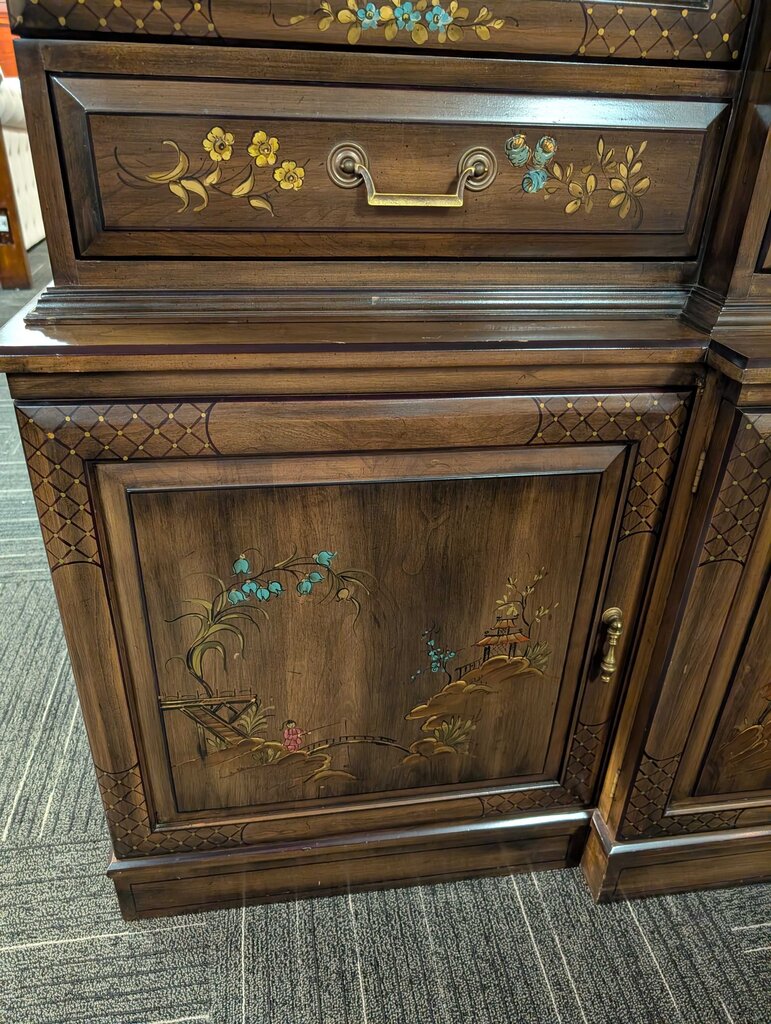 Monumental Hand-painted Chinoiserie China Cabinet by Union National, Jamestown NY