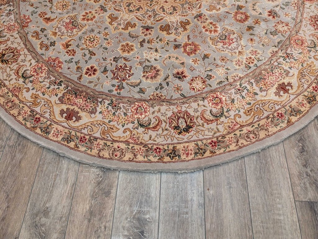 Hand Tufted Wool & Silk Round Oriental Floral Medallion Carpet by Feizy, Rhine Collection (8,2" Round)