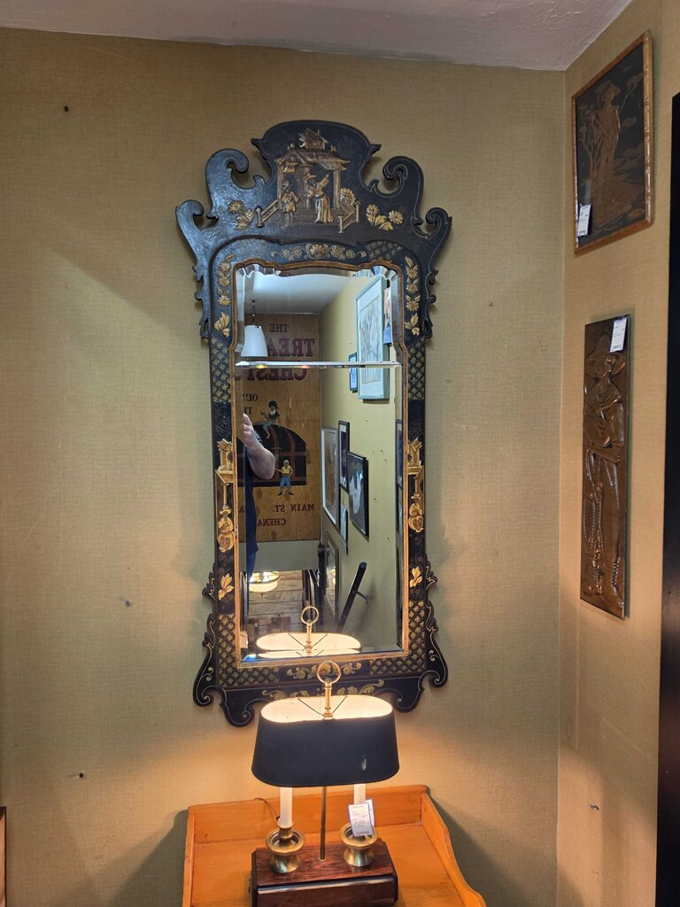 Black Lacquer & Gilt Chinoiserie Mirror, Licensed by Colonial Williamsburg
