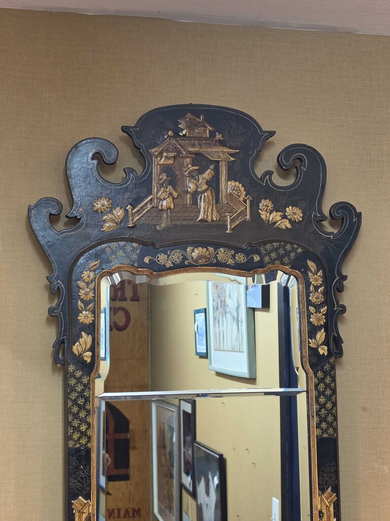 Black Lacquer & Gilt Chinoiserie Mirror, Licensed by Colonial Williamsburg