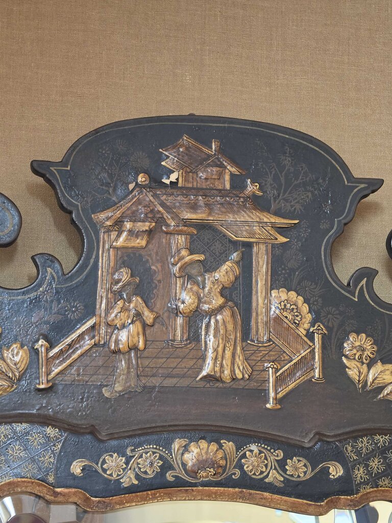 Black Lacquer & Gilt Chinoiserie Mirror, Licensed by Colonial Williamsburg