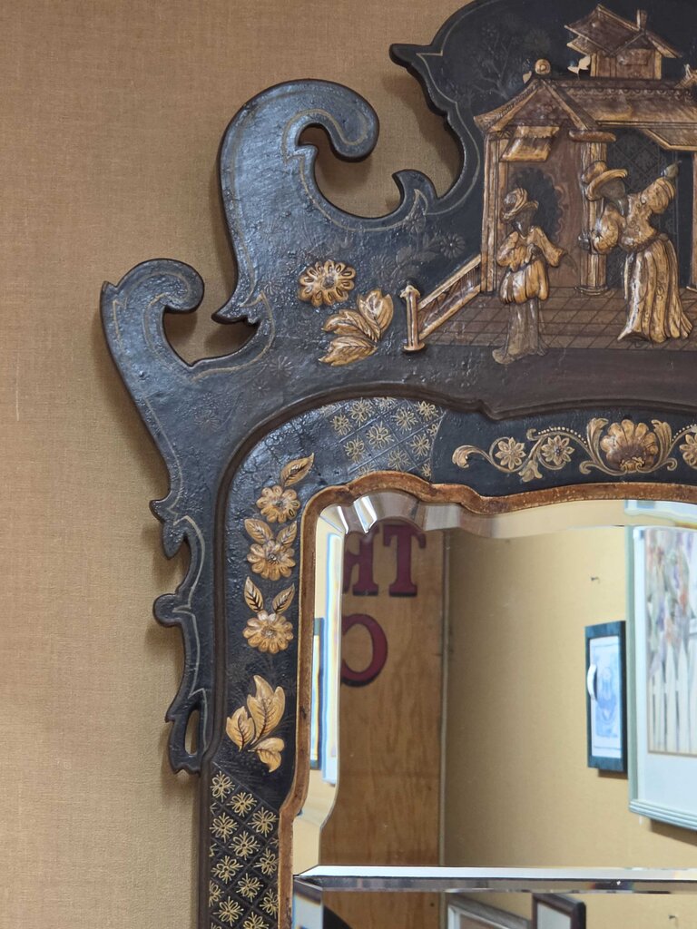 Black Lacquer & Gilt Chinoiserie Mirror, Licensed by Colonial Williamsburg