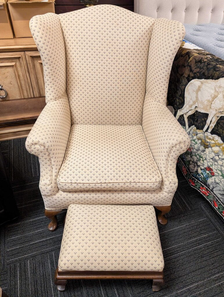 Vintage Wingback Chair With Ottoman