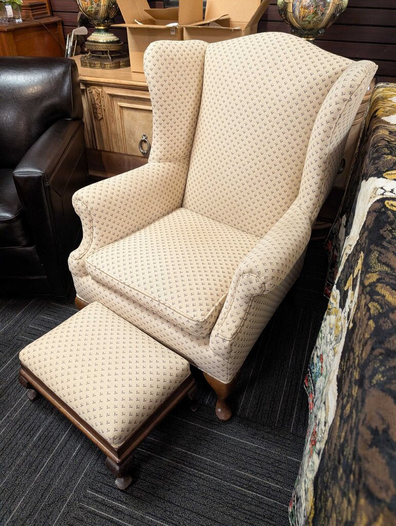 Vintage Wingback Chair With Ottoman