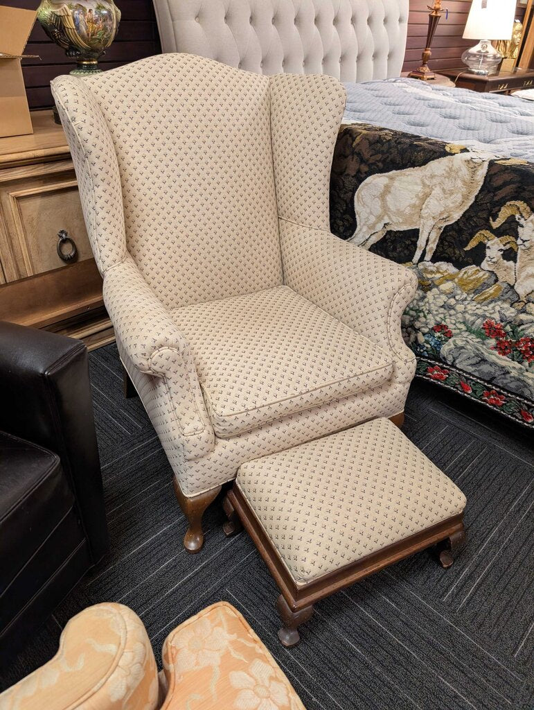 Vintage Wingback Chair With Ottoman