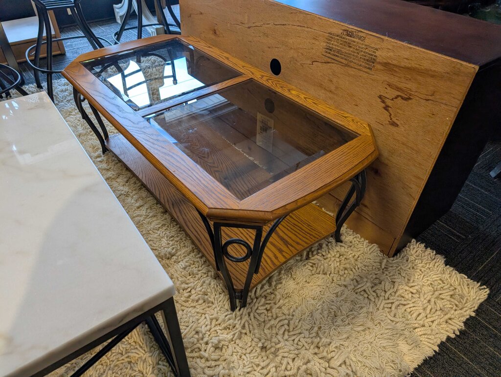 Glass Top Oak Coffee Table