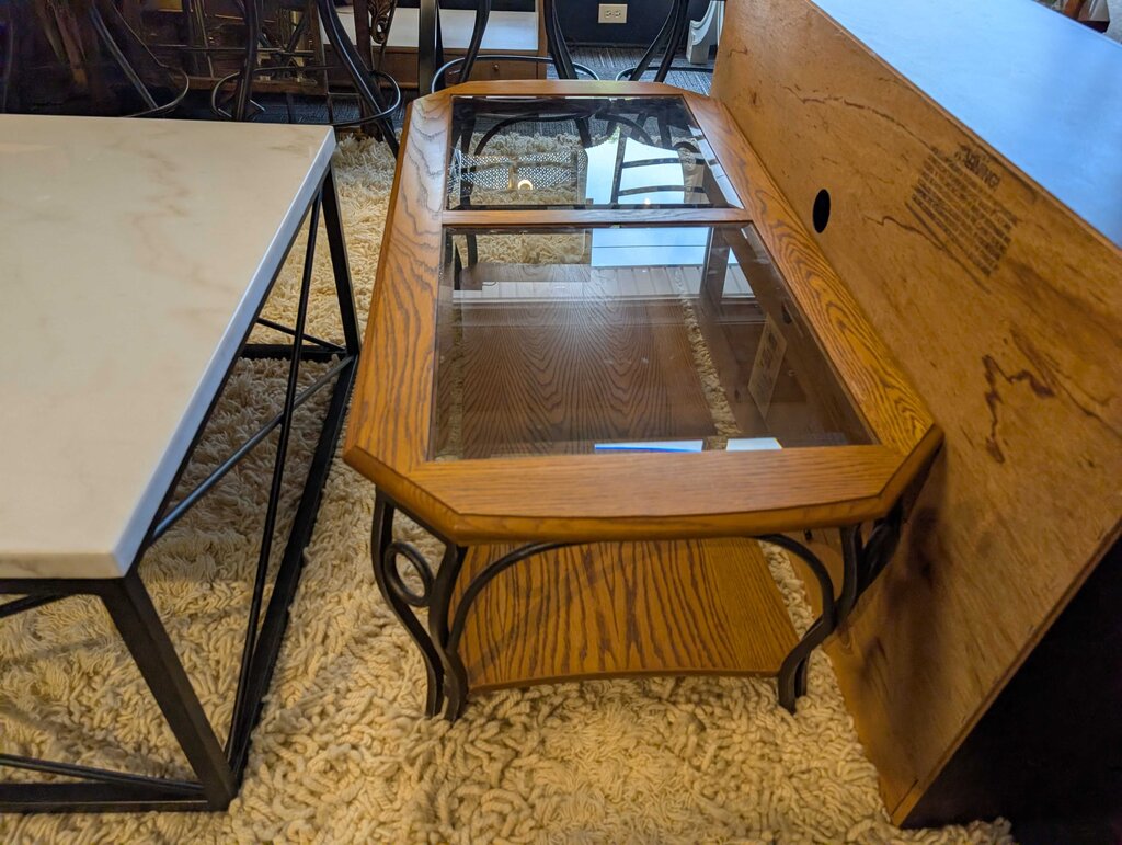 Glass Top Oak Coffee Table