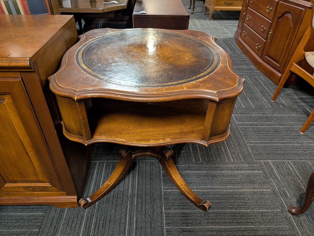 Vintage Mahogany Leather Top Side Table