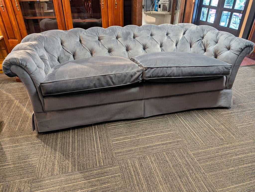 Tufted Blue Velour Sofa