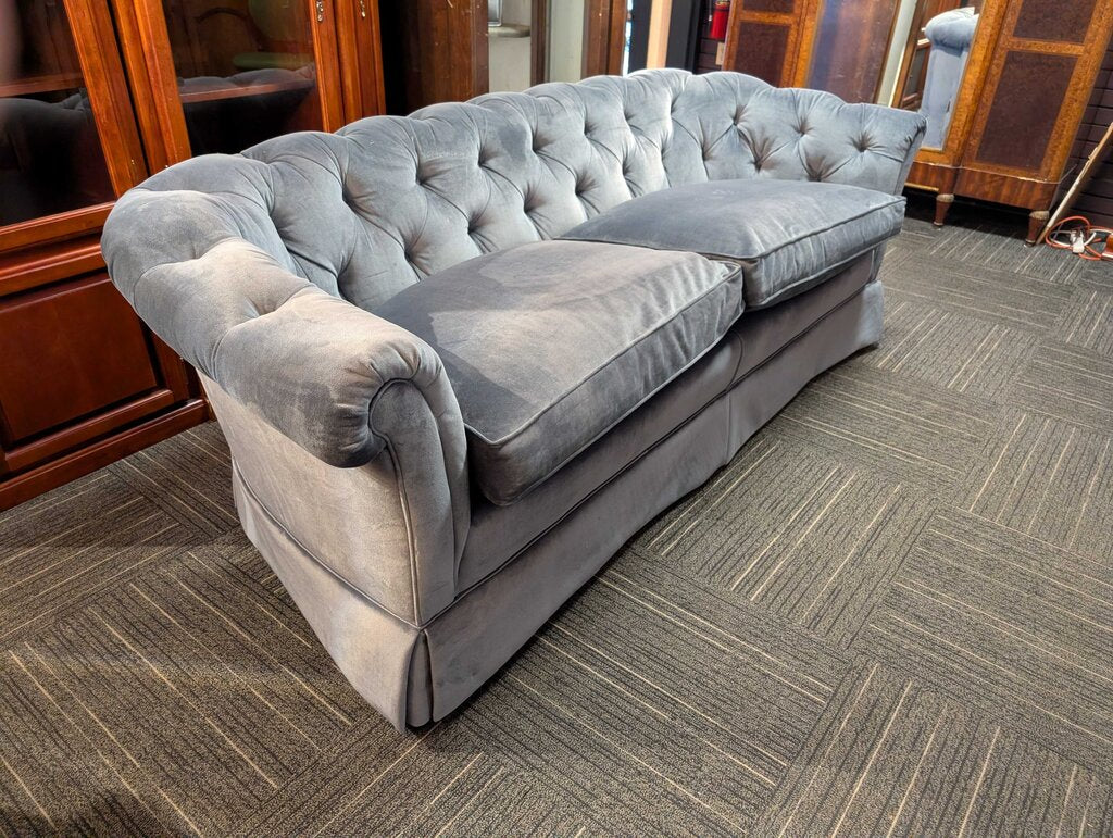 Tufted Blue Velour Sofa