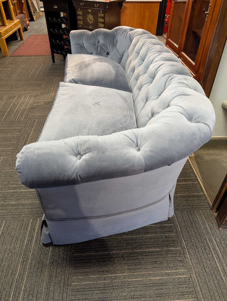 Tufted Blue Velour Sofa
