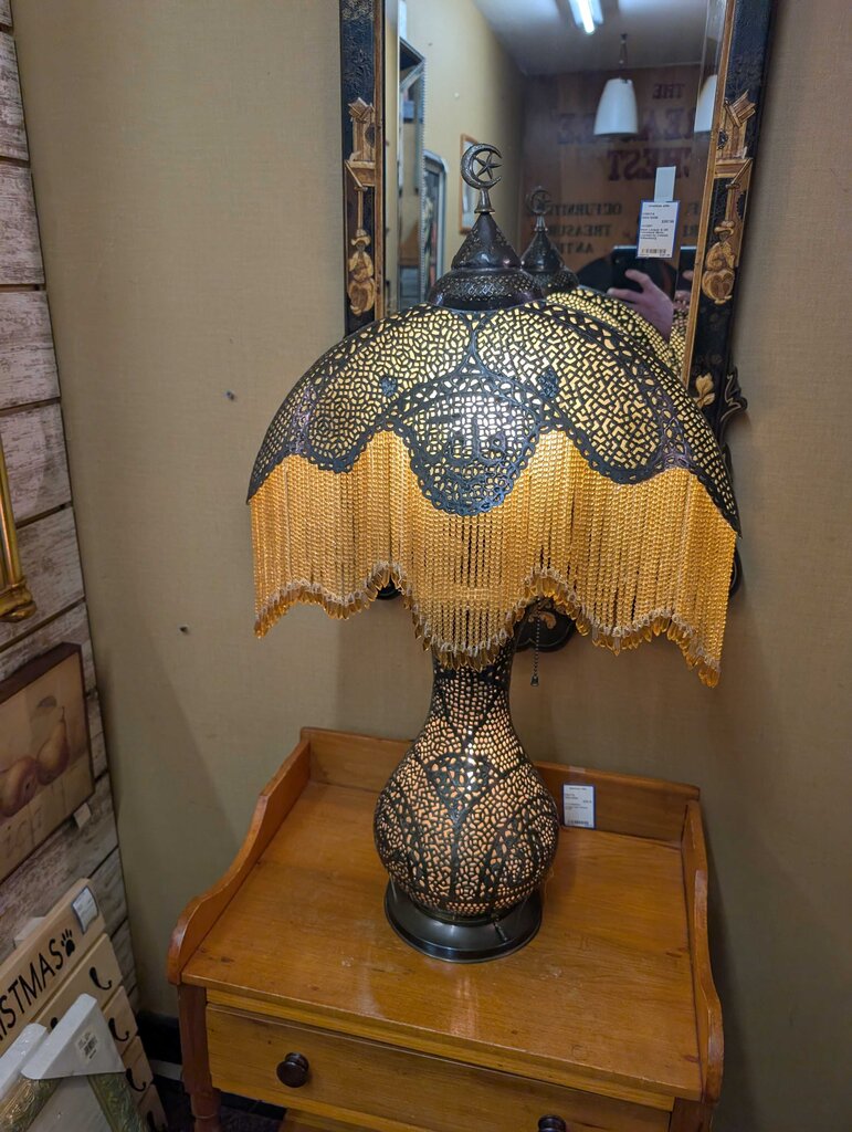 Damascus Pierced Metal Table Lamp with Scalloped Dome Shade
