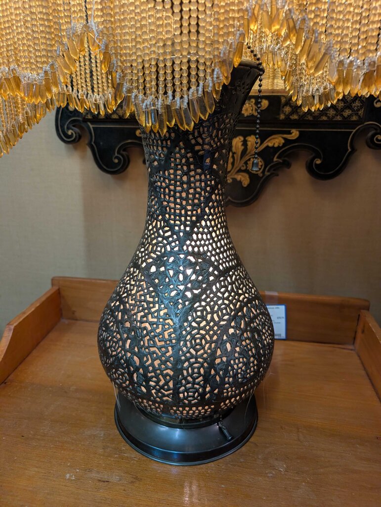 Damascus Pierced Metal Table Lamp with Scalloped Dome Shade