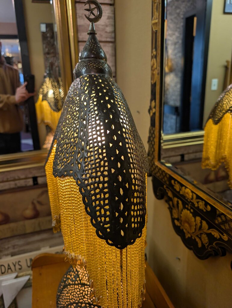 Damascus Pierced Metal Table Lamp with Scalloped Dome Shade