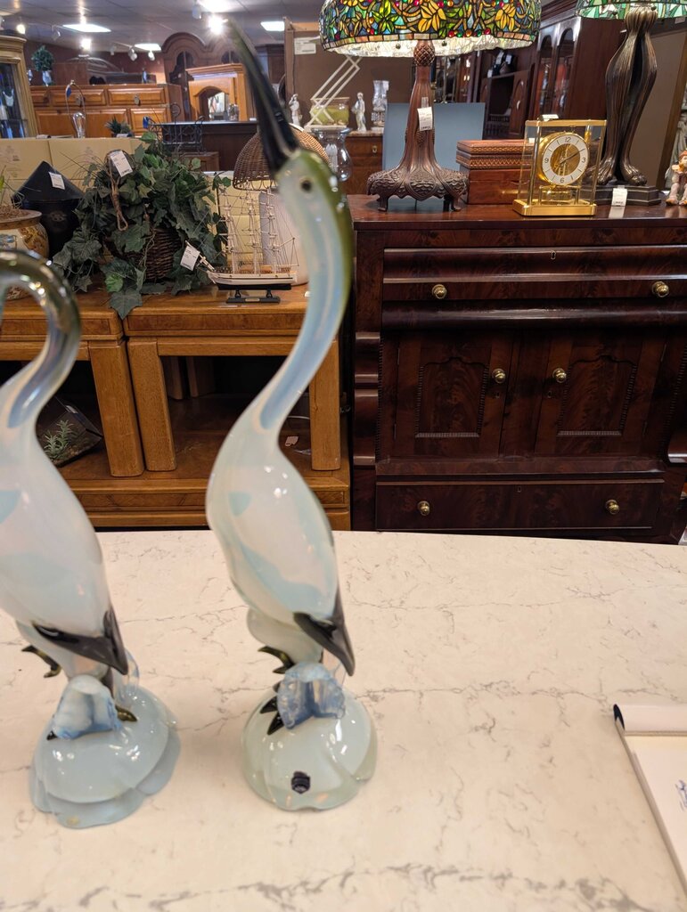 Pair Of Artist Signed Murano Cranes