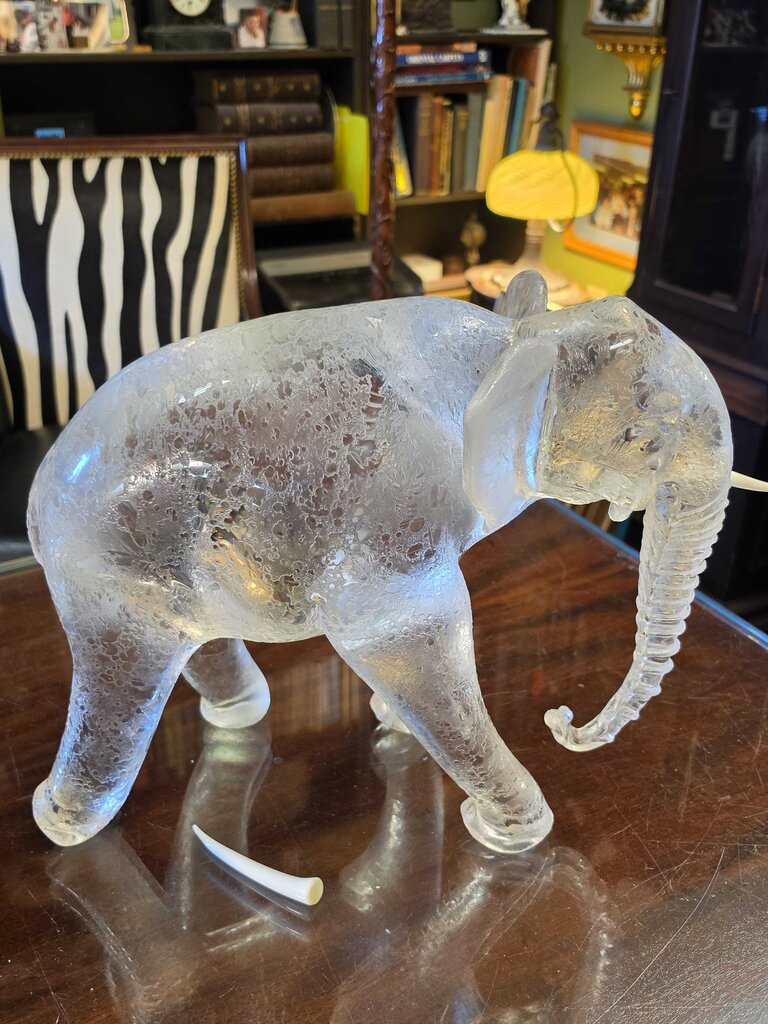 Rare Large Pino Signoretto Clear Crystal Murano Glass Elephant Sculpture – 17" Long, 14" Tall