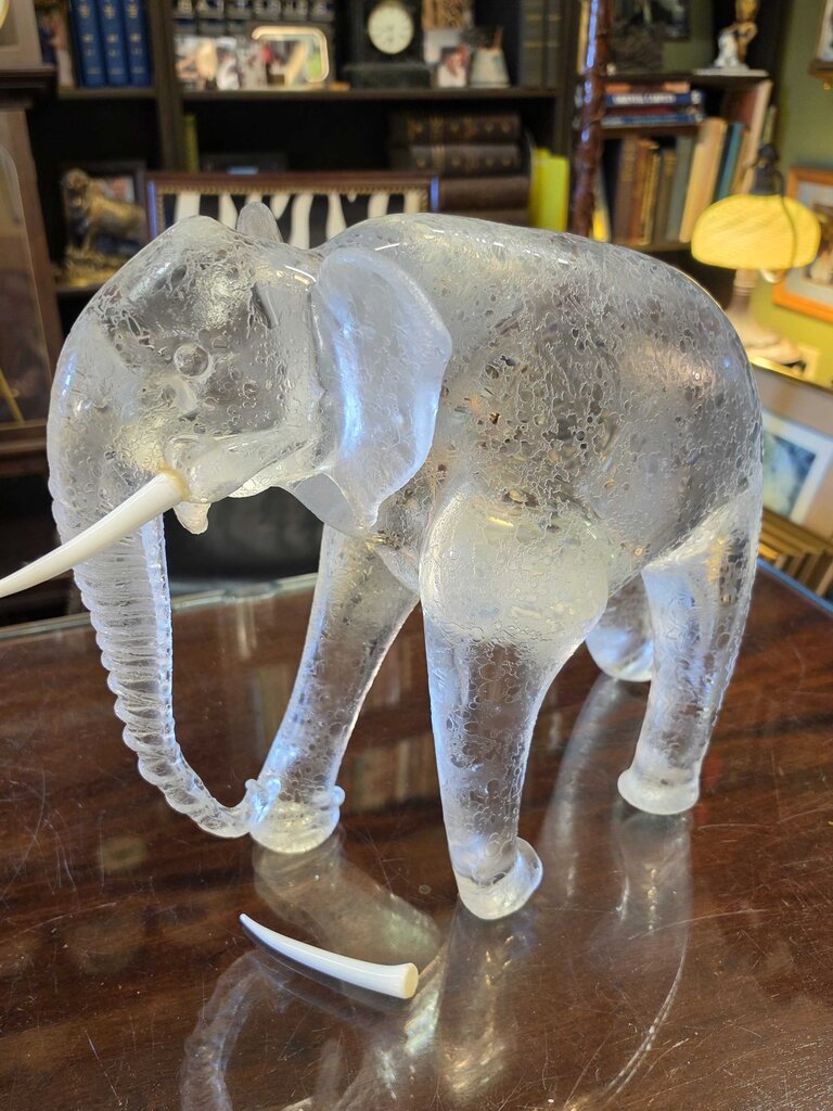 Rare Large Pino Signoretto Clear Crystal Murano Glass Elephant Sculpture – 17" Long, 14" Tall