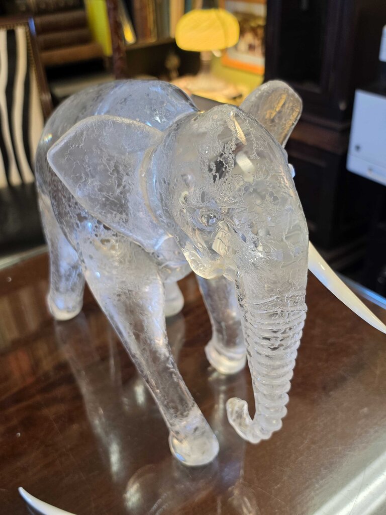 Rare Large Pino Signoretto Clear Crystal Murano Glass Elephant Sculpture – 17" Long, 14" Tall