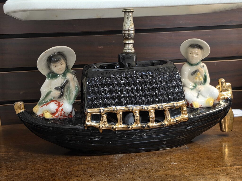 Vintage MCM Ceramic Chinese Boat Table Lamp Circa 1950 by Fuhry & Sons