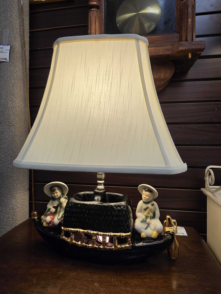 Vintage MCM Ceramic Chinese Boat Table Lamp Circa 1950 by Fuhry & Sons