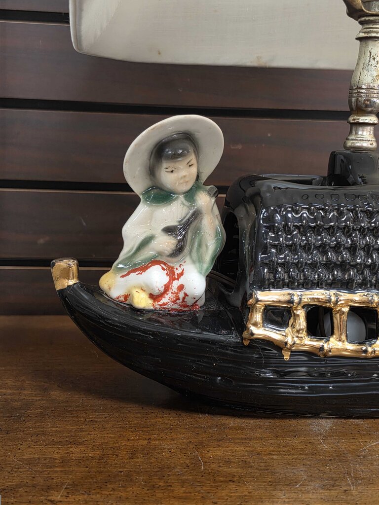 Vintage MCM Ceramic Chinese Boat Table Lamp Circa 1950 by Fuhry & Sons