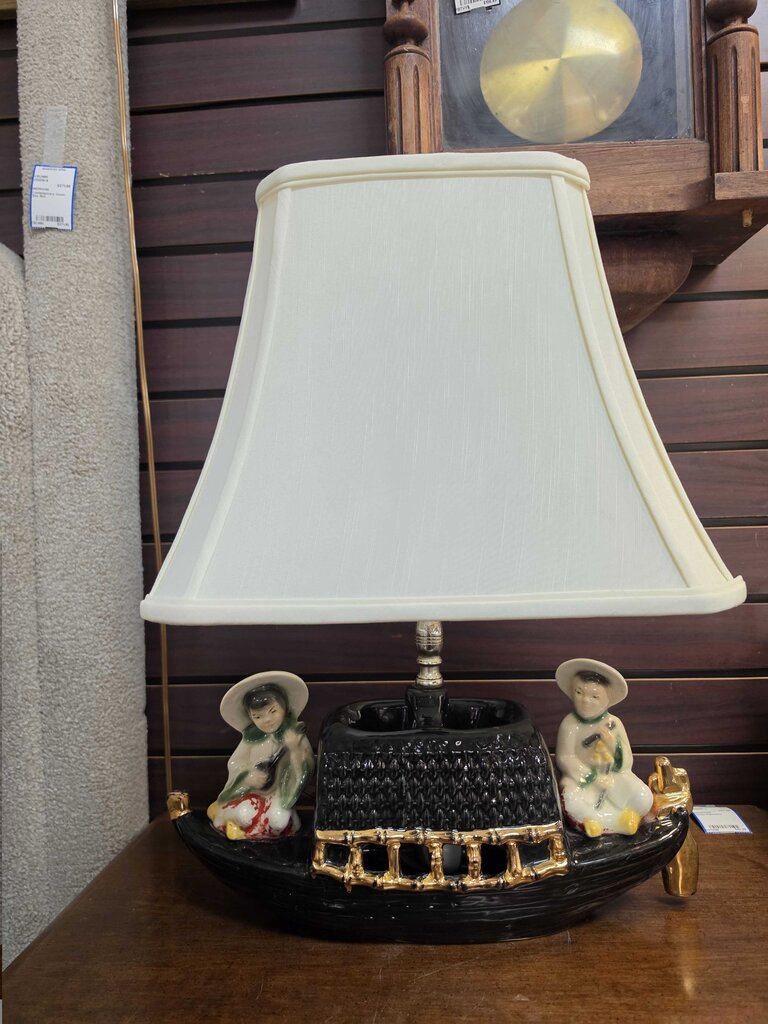 Vintage MCM Ceramic Chinese Boat Table Lamp Circa 1950 by Fuhry & Sons