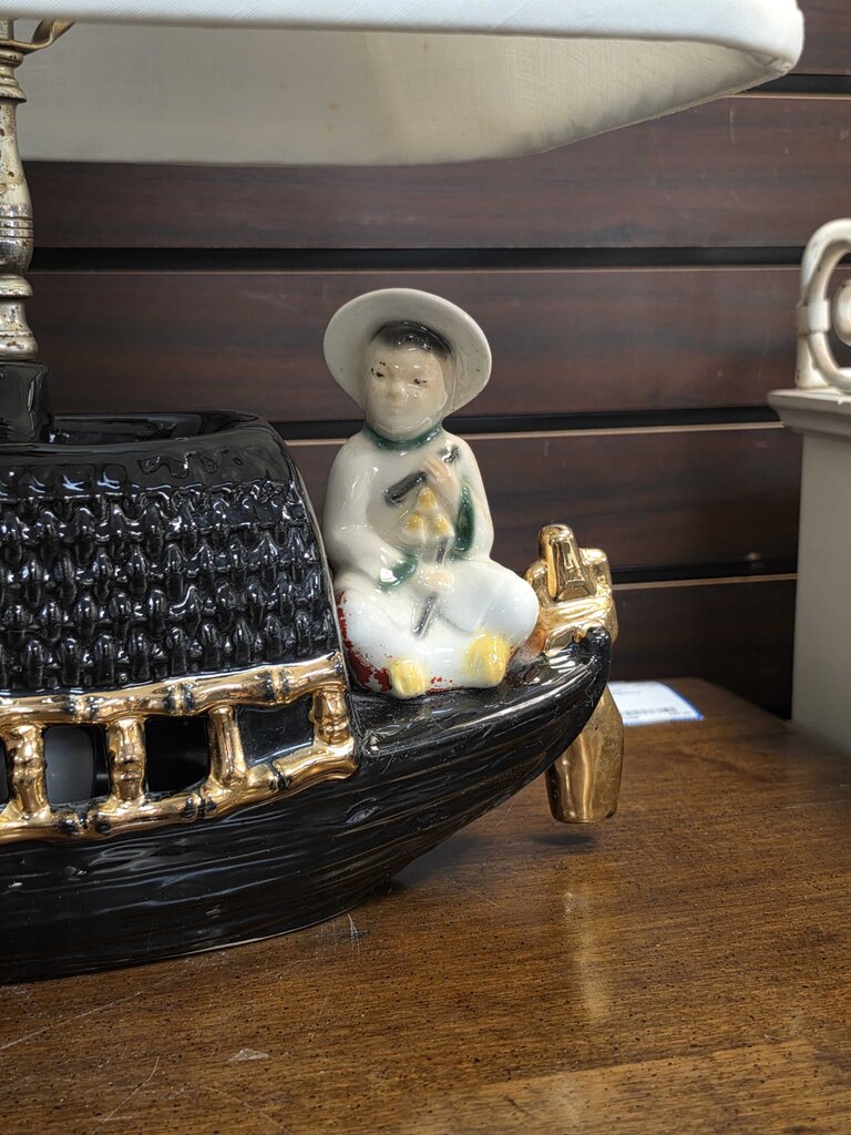 Vintage MCM Ceramic Chinese Boat Table Lamp Circa 1950 by Fuhry & Sons