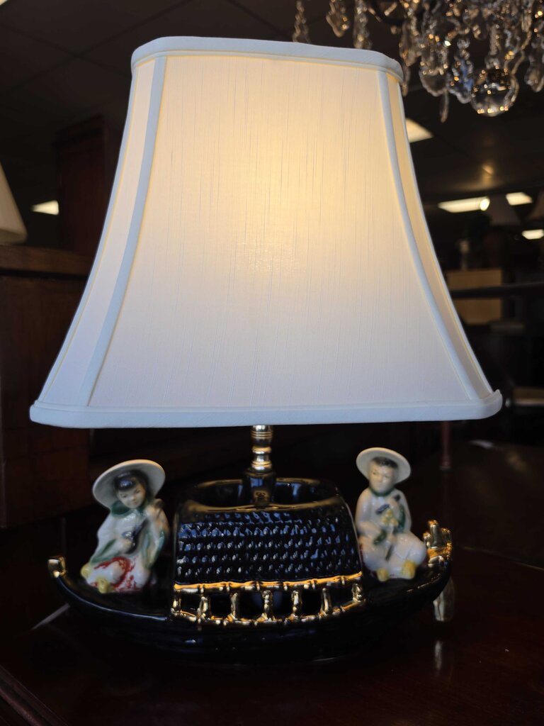 Vintage MCM Ceramic Chinese Boat Table Lamp Circa 1950 by Fuhry & Sons