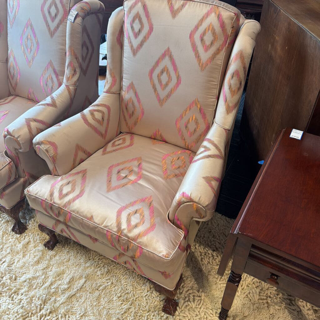 Professionally Re-upholstered Wingback Chair w/ Claw & Ball Feet