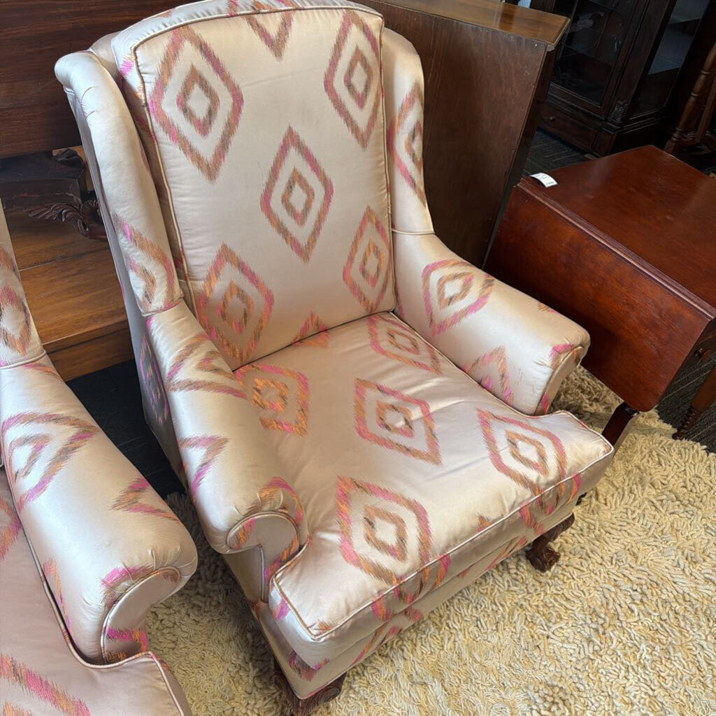 Professionally Re-upholstered Wingback Chair w/ Claw & Ball Feet
