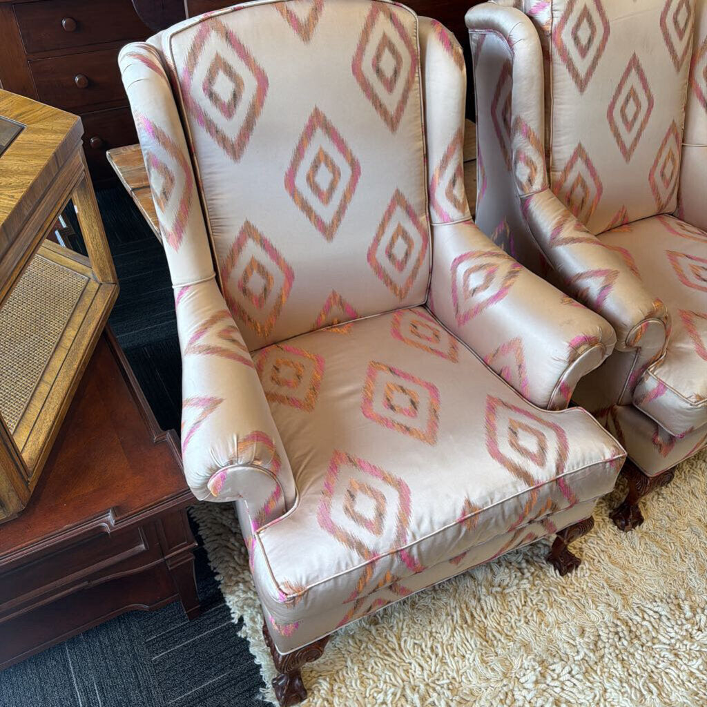 Professionally Re-upholstered Wingback Chair w/ Claw & Ball Feet