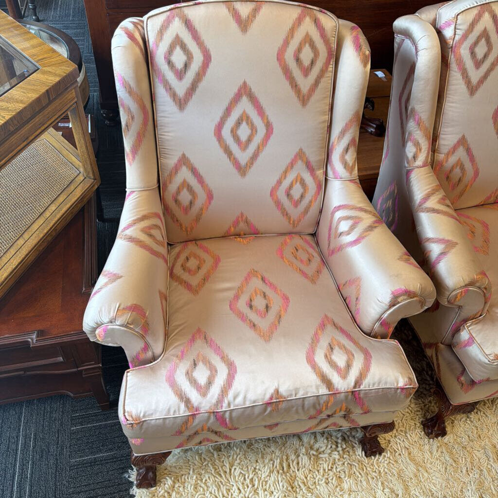 Professionally Re-upholstered Wingback Chair w/ Claw & Ball Feet
