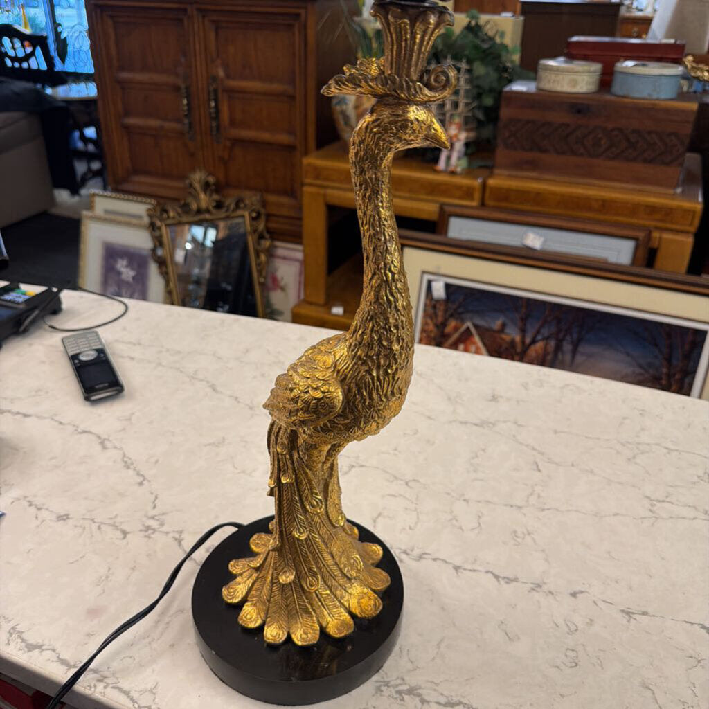 Peacock-Form Lamp With Jeweled Shade (AS IS)