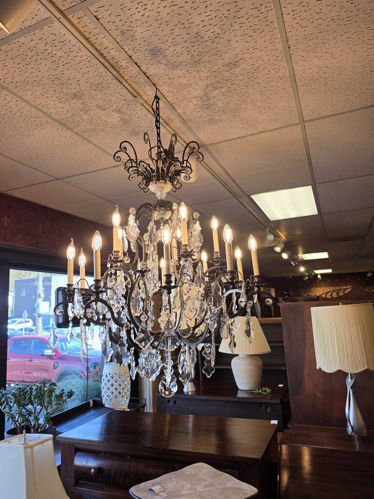 A. Schonbek Versailles Model 2773-11 Grand 15-light Wrought Iron & Hand Cut Crystal Chandelier
