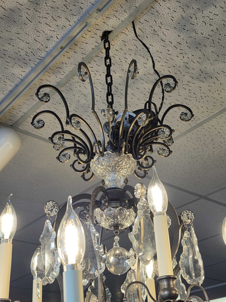 A. Schonbek Versailles Model 2773-11 Grand 15-light Wrought Iron & Hand Cut Crystal Chandelier