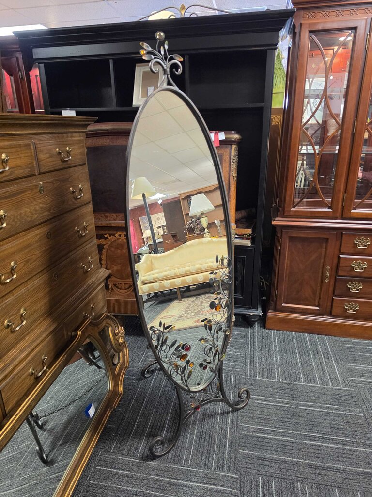 Decorative Oval Wrought Iron Chevelle Mirror w/ Jewel Accents