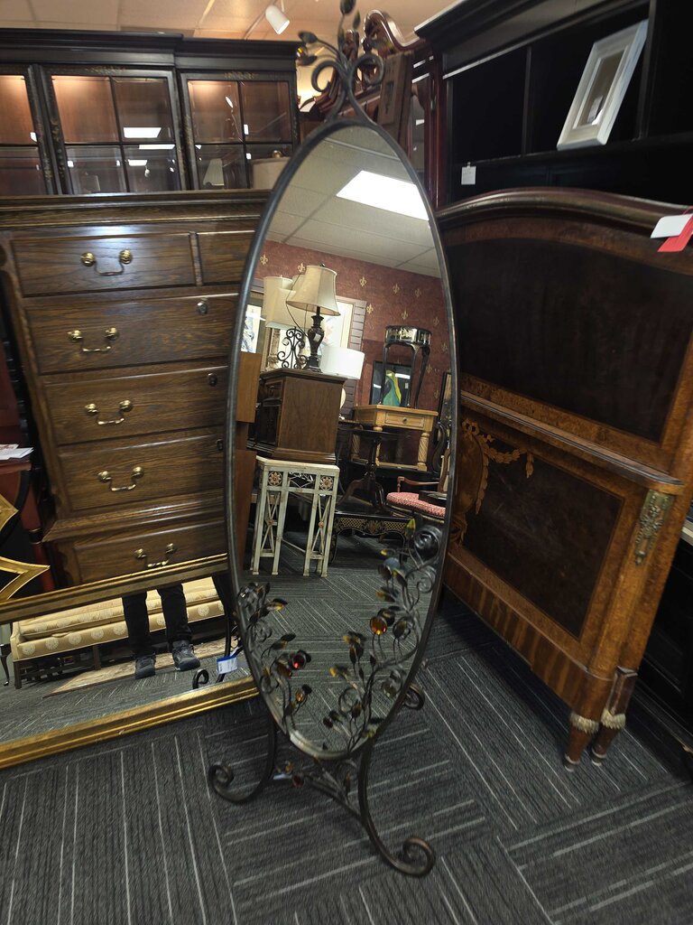Decorative Oval Wrought Iron Chevelle Mirror w/ Jewel Accents