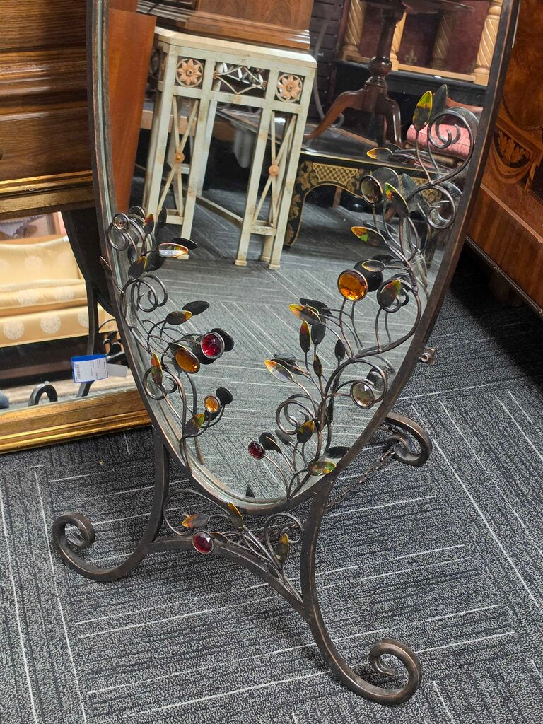 Decorative Oval Wrought Iron Chevelle Mirror w/ Jewel Accents