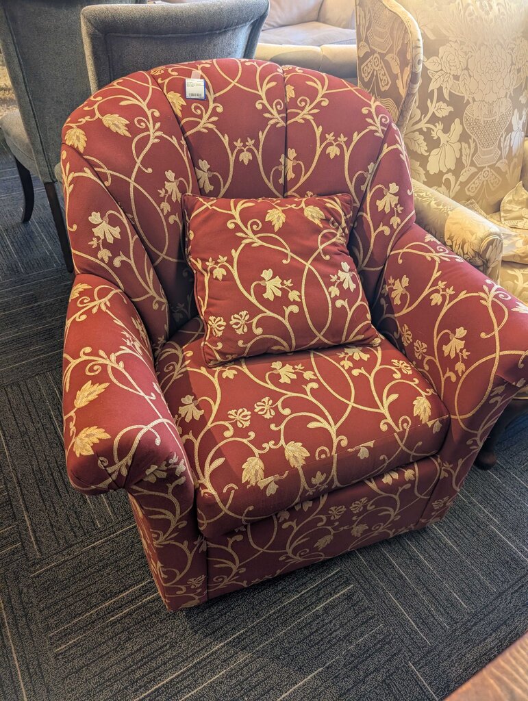 Red & Gold Channel-Back Swivel Upholstered Arm Chair