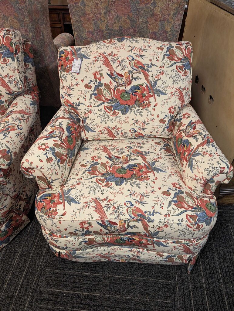 Jessica Charles Swivel / Rocker Upholstered Chair w/ Parrot & Floral Upholstery