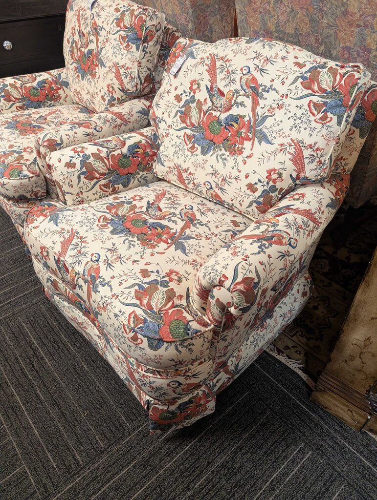 Jessica Charles Swivel / Rocker Upholstered Chair w/ Parrot & Floral Upholstery