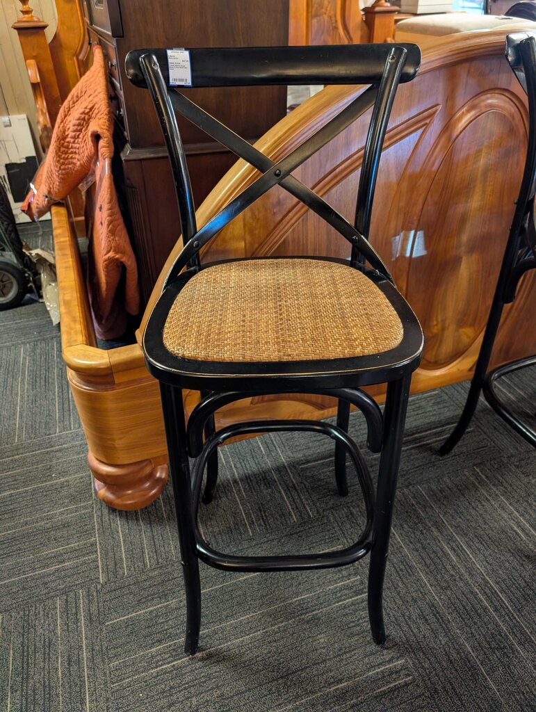 French Bistro-Style Black Cross-Back Bar Stool