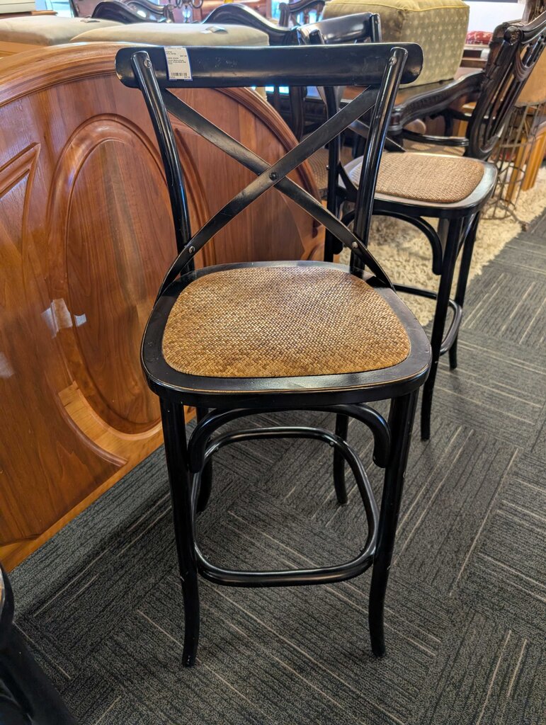 French Bistro-Style Black Cross-Back Bar Stool
